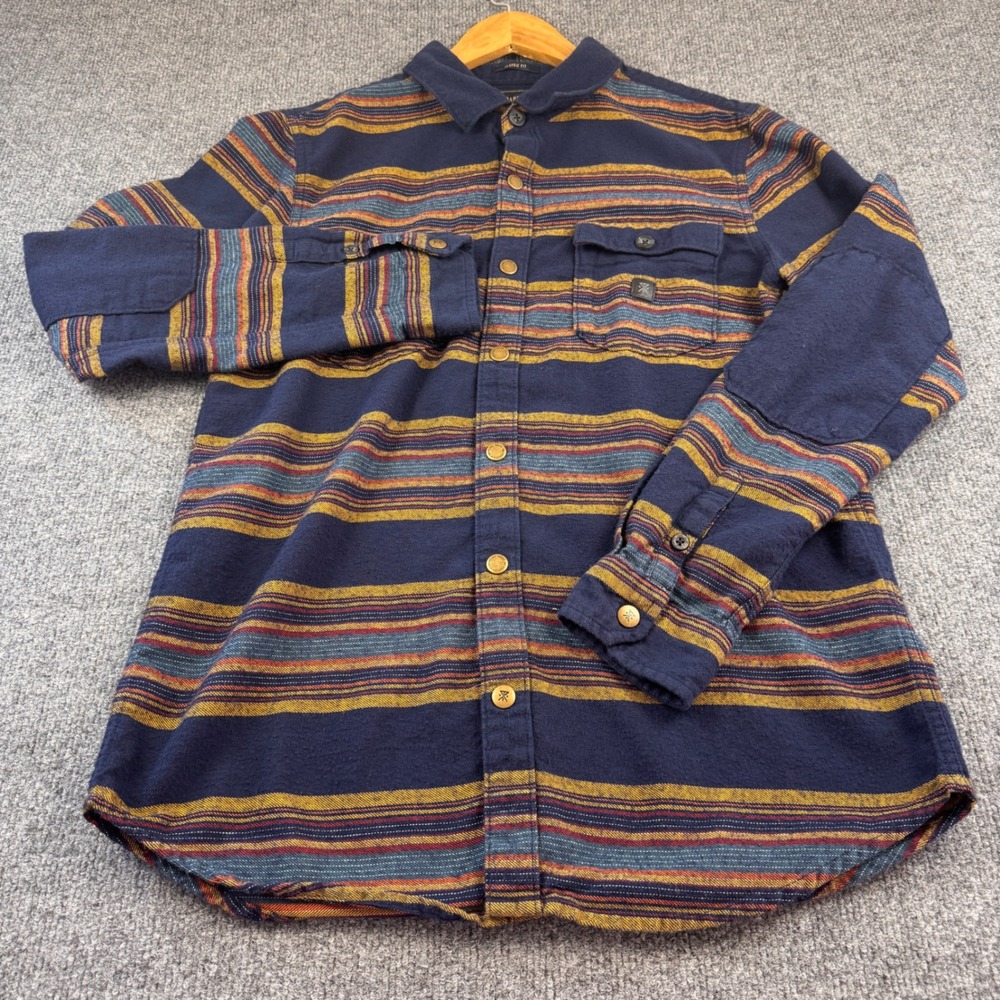 Roark Flannel Shirt Mens Medium Navy Blue Striped Classic Fit Excellent